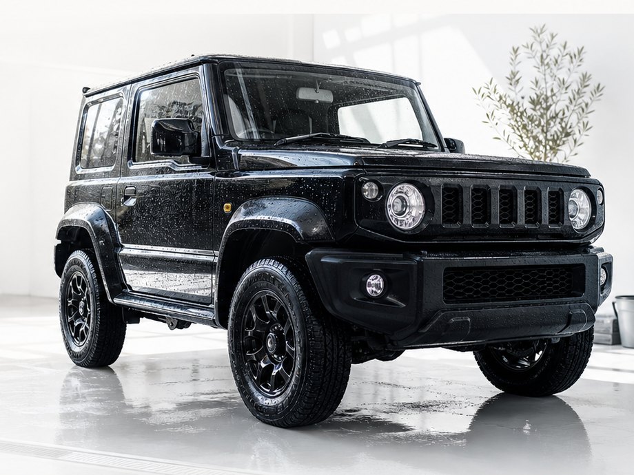 洗車で磨き上げた艶やかな黒のジムニー
